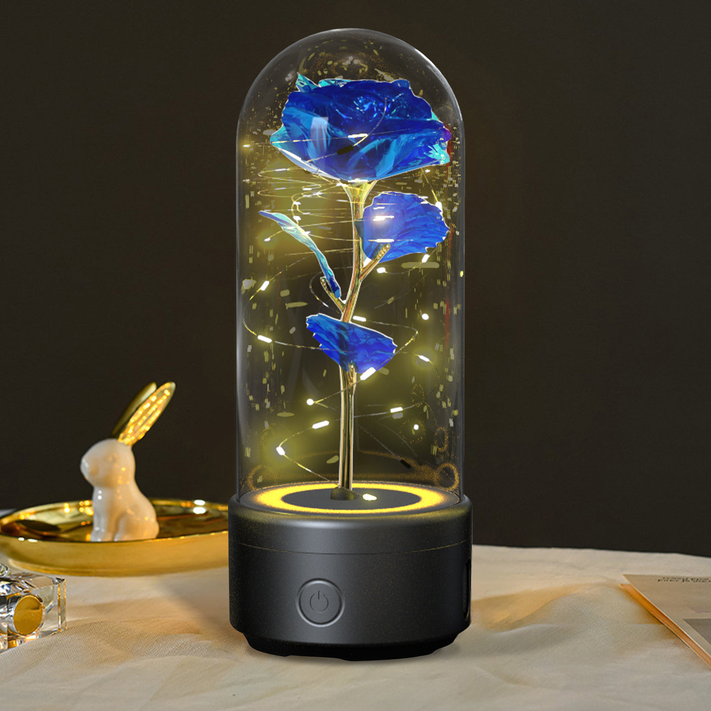 Romantic LED Rose Lamp with Bluetooth Speaker – Eternal Flower Glass Dome Gift Light