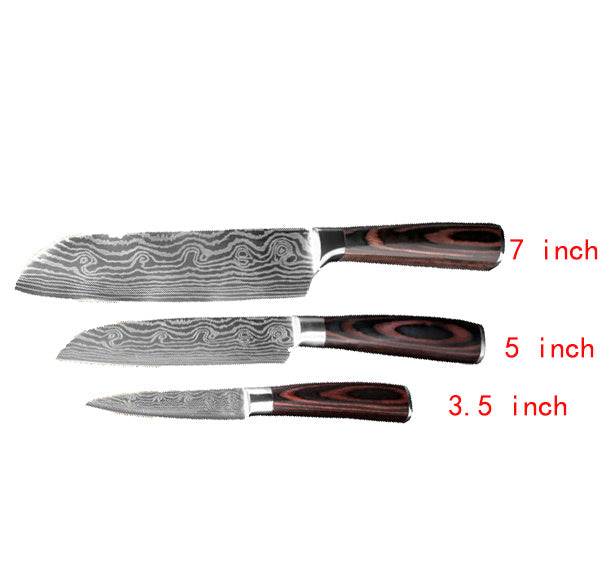 Professional Chef Knife Set – 6-Piece or 8-Piece Stainless Steel Damascus-Style Kitchen Knives with Wooden Handle