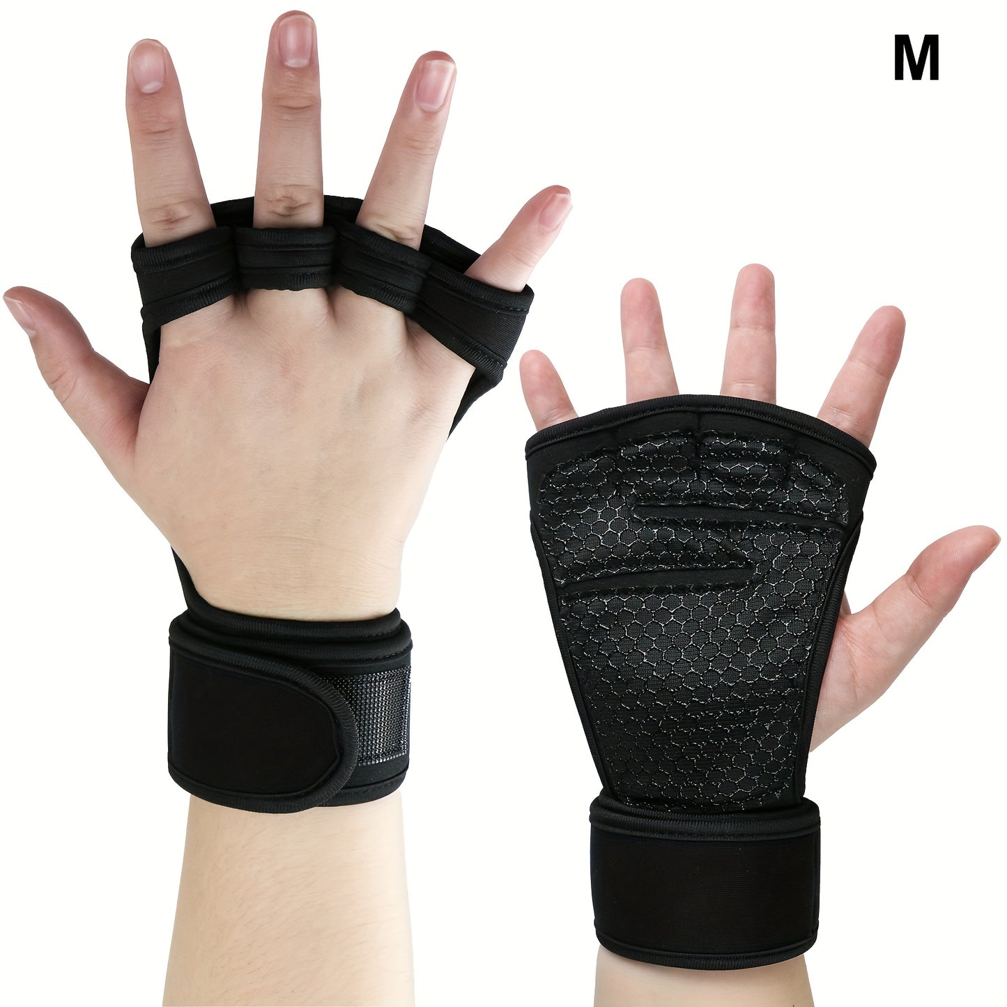 Heavy-Duty Gym Gloves with Four-Finger Grip - Weightlifting, Deadlift, Bench Press Gloves - Adjustable Wrist Strap for Fit - Non-Slip Grip for Strength Training, Powerlifting, Bodybuilding - Durable Workout Gloves for Men & W