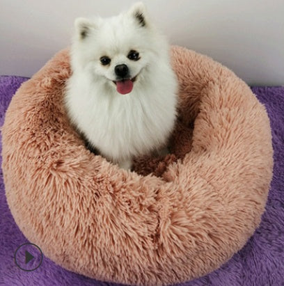 Plush Calming Pet Bed – Round Donut Nest for Dogs & Cats