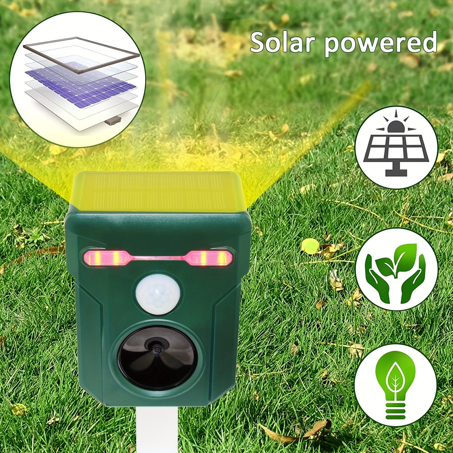 1pc Ultrasonic Animal Repeller Outdoor Solar Animal Repeller, Animal Deterrent Devices Outdoor With Motion And Light Sensor And Sound With Flashing LED Lights, Siren Expelled Cats, Dogs, Deer, Raccoons, Birds, Skunks, Squirre