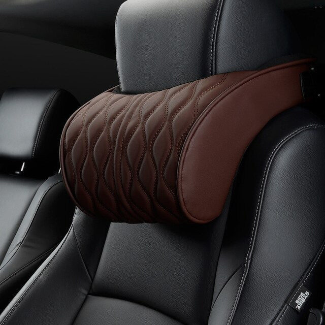 Luxury Memory Foam Car Neck & Lumbar Pillow Set – Ergonomic Leather Cushion for Ultimate Comfort