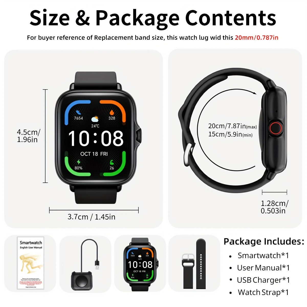 Sports Smart Watch, 1.83'' Full Touch Screen Display with Message, Answer Make Call Smartwatch, Sleep Monitoring, Sports Pedometer, Information Alerts, for iPhone Android Phones, Smartbands Fitness Watch for Women Men Friend