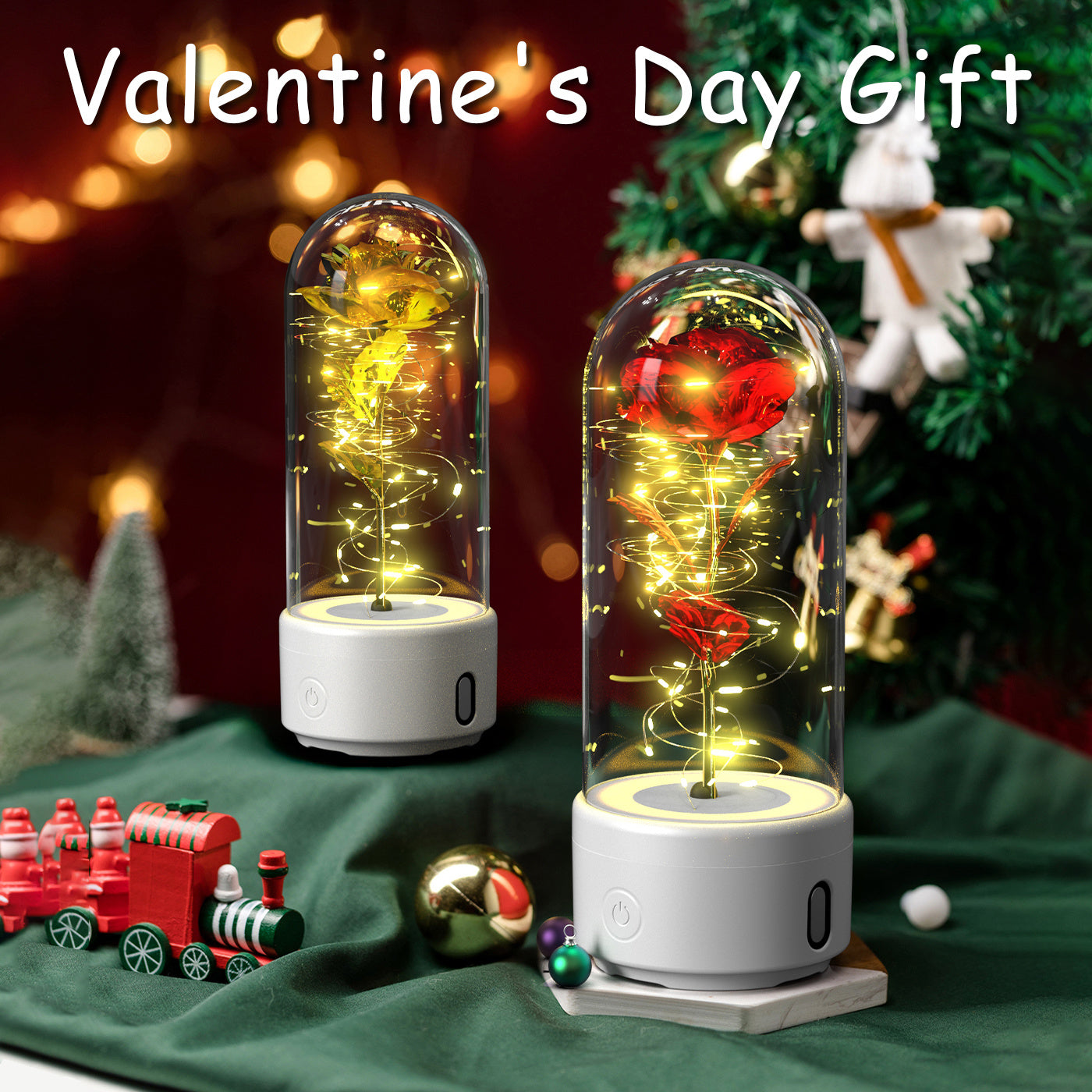 Romantic LED Rose Lamp with Bluetooth Speaker – Eternal Flower Glass Dome Gift Light