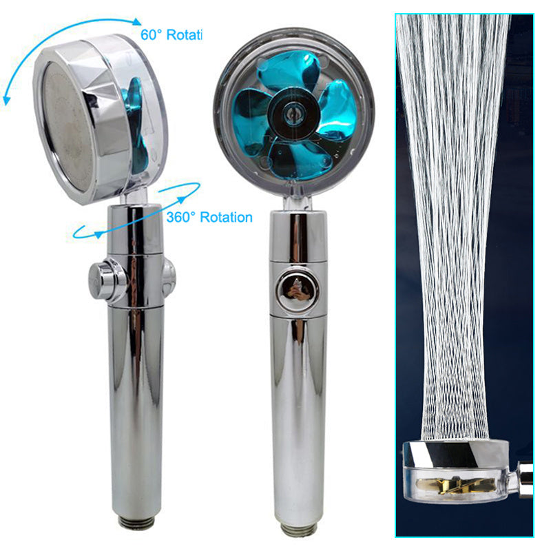 Turbocharged Shower Head with Stop Button & Cotton Filter – High Pressure Propeller Design