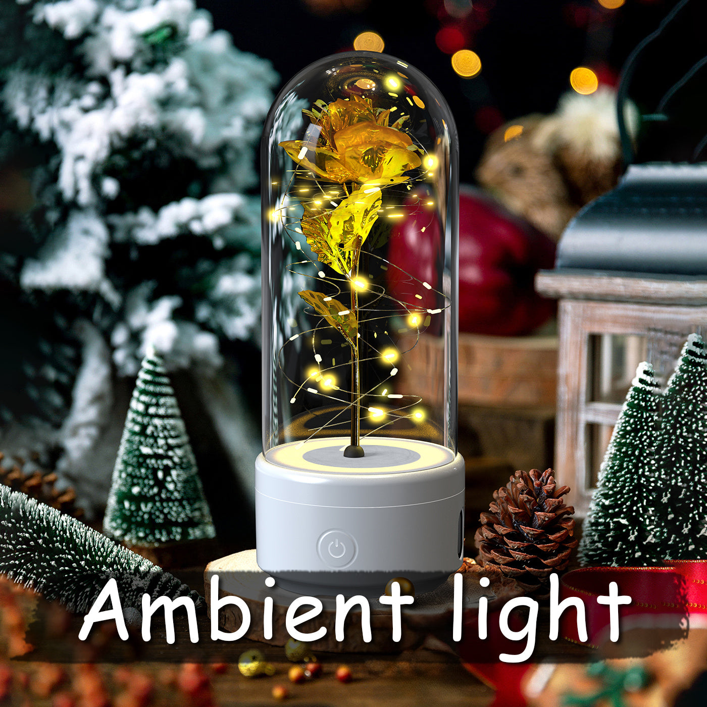 Romantic LED Rose Lamp with Bluetooth Speaker – Eternal Flower Glass Dome Gift Light