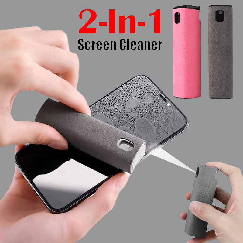 2-in-1 Portable Screen Cleaner Spray – Refillable Microfiber Bottle for Phones, Laptops & Tablets