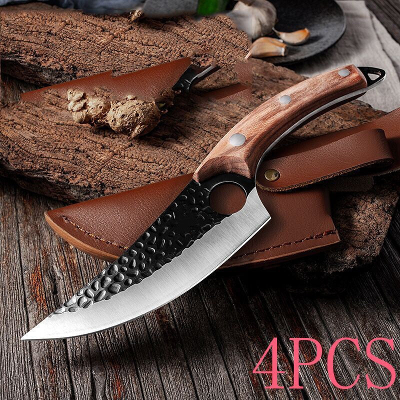 Professional Butcher Knife Set – High Carbon Steel Boning & Chef Knives with Leather Cover