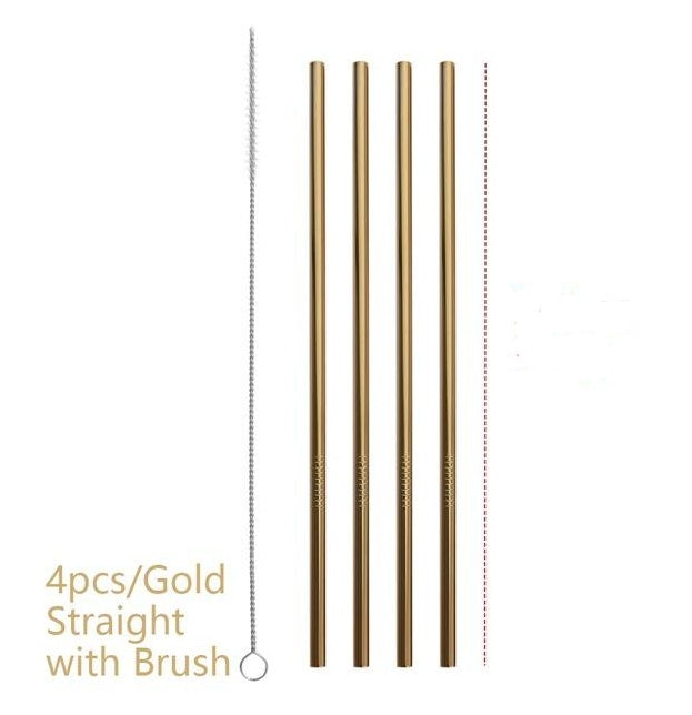 Reusable Stainless Steel Drinking Straws – Eco-Friendly Metal Straws with Cleaning Brush & Case