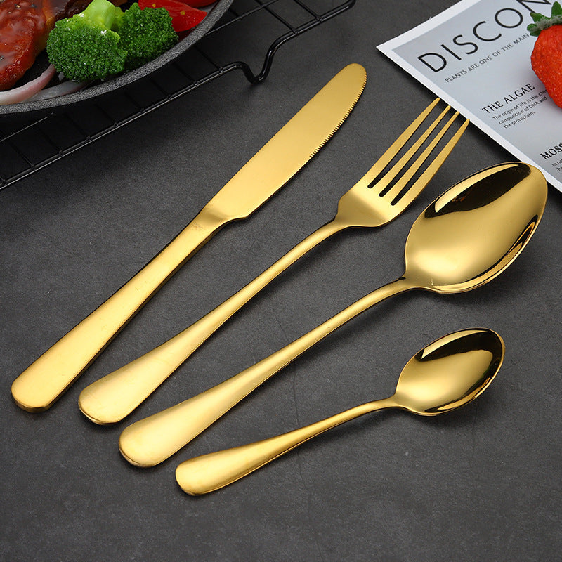 Luxury Gold Stainless Steel Cutlery Set – 24-Piece Flatware with Gift Box (Knives, Forks, Spoons)