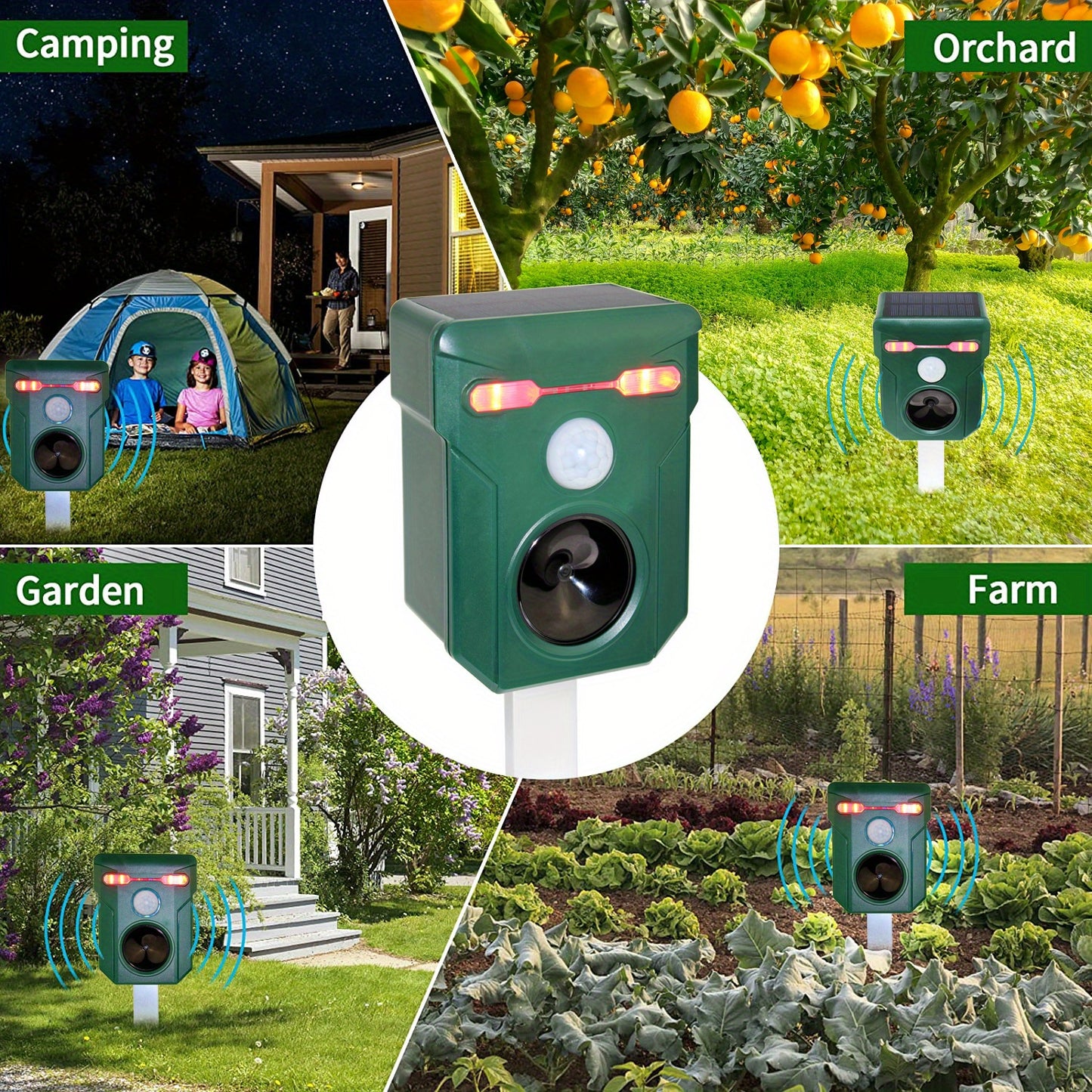 1pc Ultrasonic Animal Repeller Outdoor Solar Animal Repeller, Animal Deterrent Devices Outdoor With Motion And Light Sensor And Sound With Flashing LED Lights, Siren Expelled Cats, Dogs, Deer, Raccoons, Birds, Skunks, Squirre