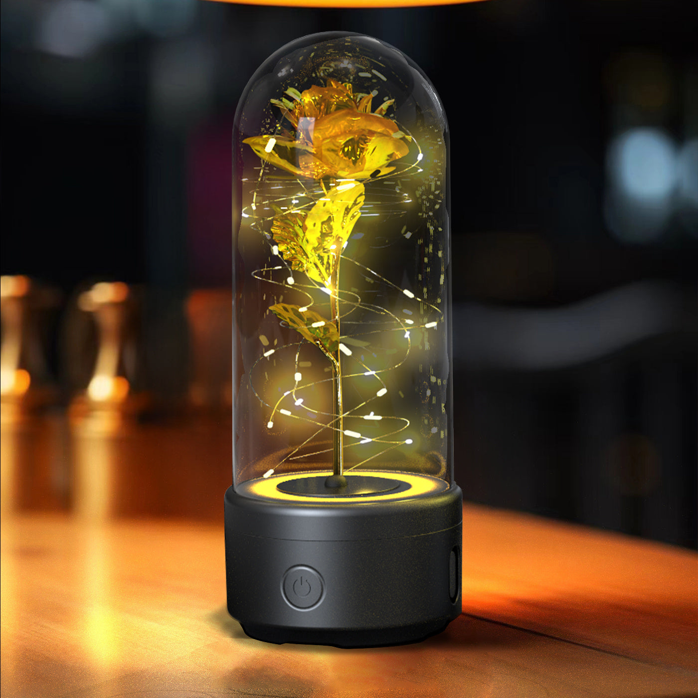 Romantic LED Rose Lamp with Bluetooth Speaker – Eternal Flower Glass Dome Gift Light