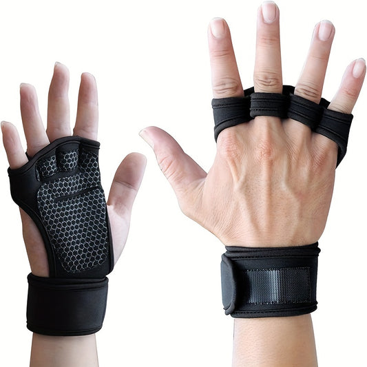 Heavy-Duty Gym Gloves with Four-Finger Grip - Weightlifting, Deadlift, Bench Press Gloves - Adjustable Wrist Strap for Fit - Non-Slip Grip for Strength Training, Powerlifting, Bodybuilding - Durable Workout Gloves for Men & W