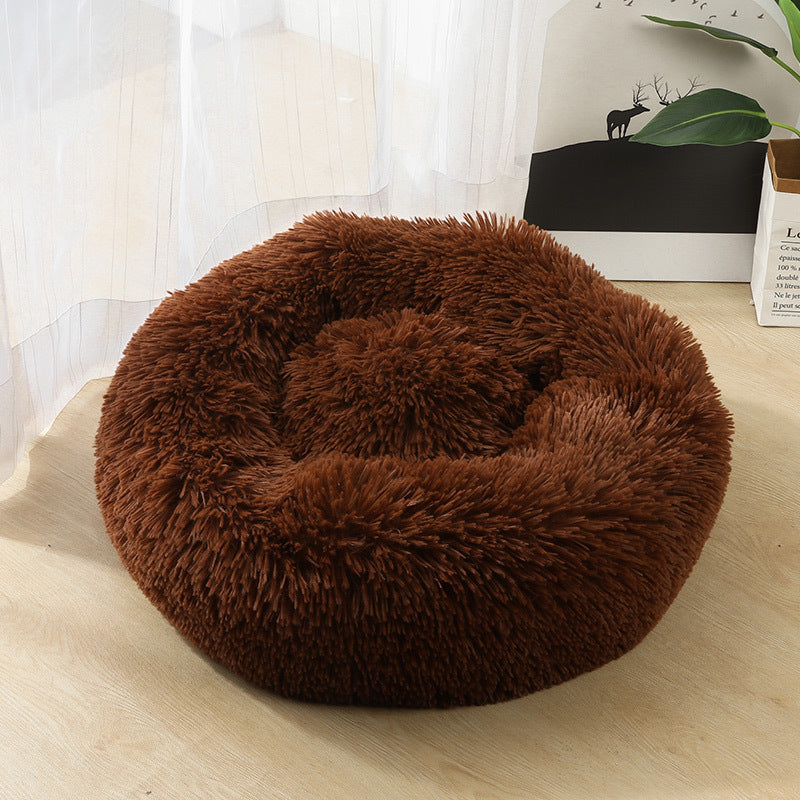 Plush Calming Pet Bed – Round Donut Nest for Dogs & Cats