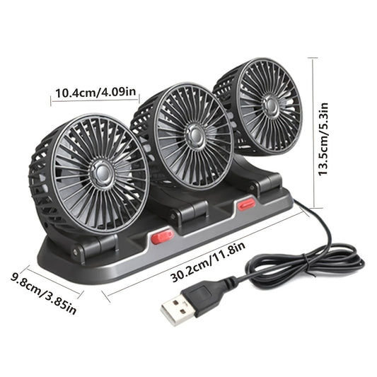 5V Car Triple Head Fan USB Car Fan 2 Speed Adjustable Car Accessories Fan Christmas And Halloween Perfect Gift For Friends-F4310-VOTL