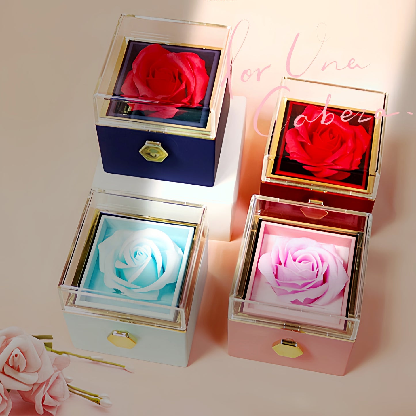 Rotating Rose Gift Box with Jewelry Drawer – Preserved Soap Flower Rose for Romantic Gifts & Anniversaries