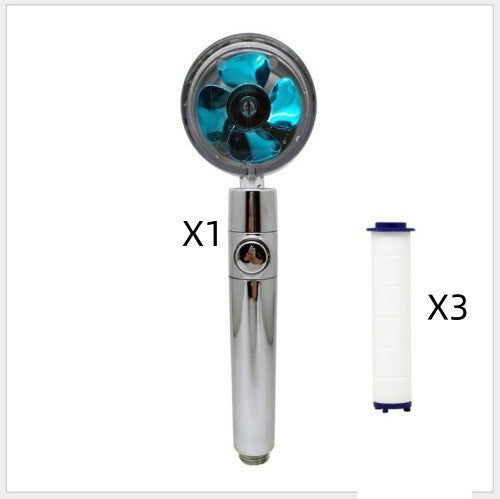 Turbocharged Shower Head with Stop Button & Cotton Filter – High Pressure Propeller Design