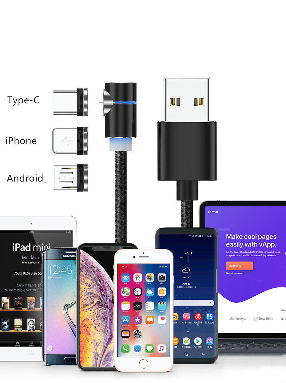 360° LED Magnetic Charging Cable – Fast USB Cable for iPhone, Type-C & Micro USB