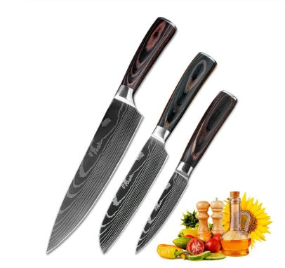 Professional Chef Knife Set – 6-Piece or 8-Piece Stainless Steel Damascus-Style Kitchen Knives with Wooden Handle