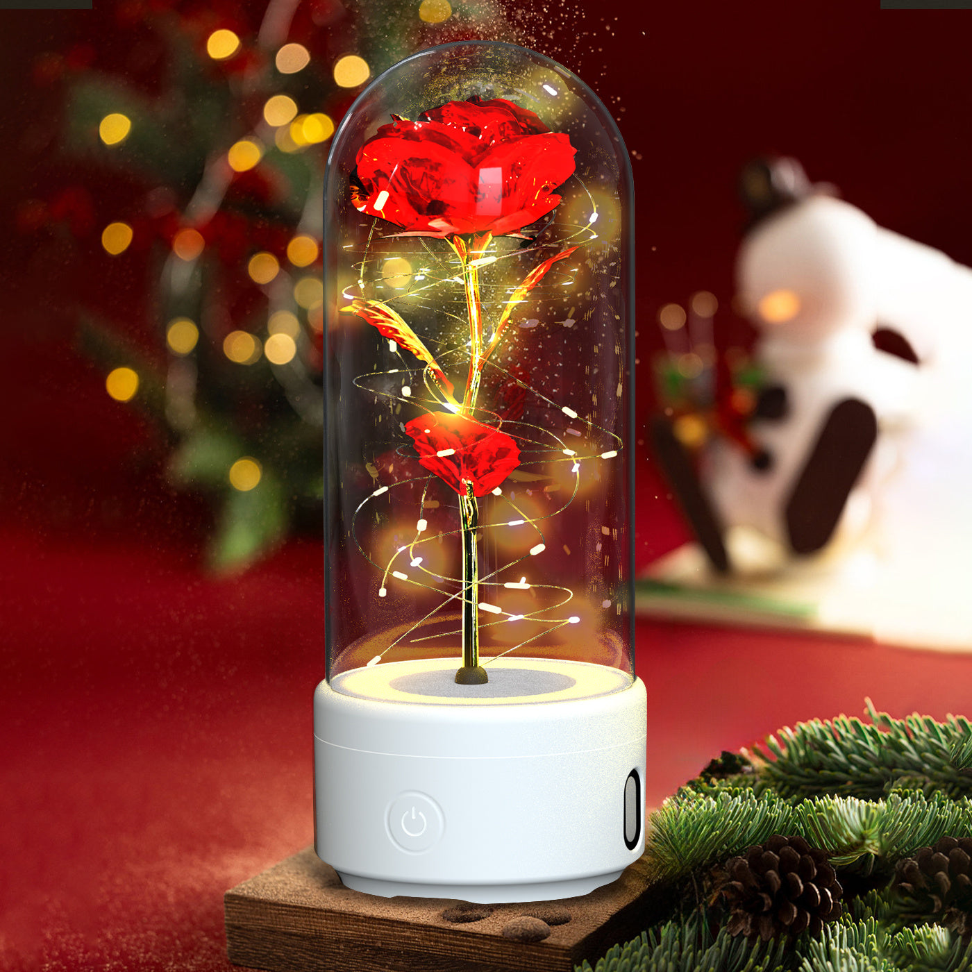 Romantic LED Rose Lamp with Bluetooth Speaker – Eternal Flower Glass Dome Gift Light