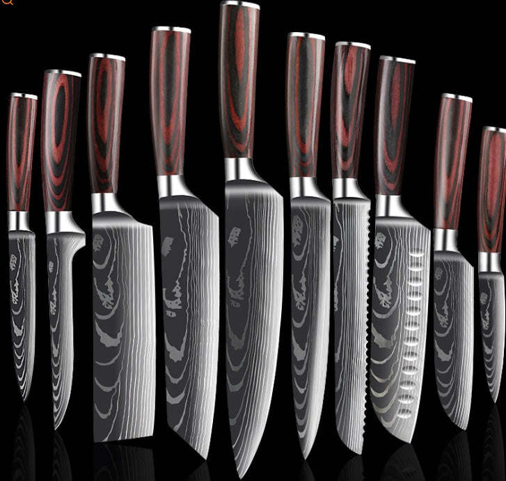 Professional Chef Knife Set – 6-Piece or 8-Piece Stainless Steel Damascus-Style Kitchen Knives with Wooden Handle