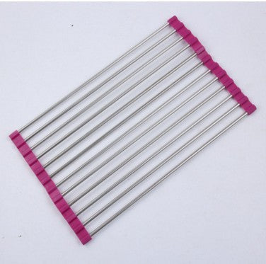 Foldable Stainless Steel Sink Rack – Space-Saving Roll-Up Dish Drying Rack