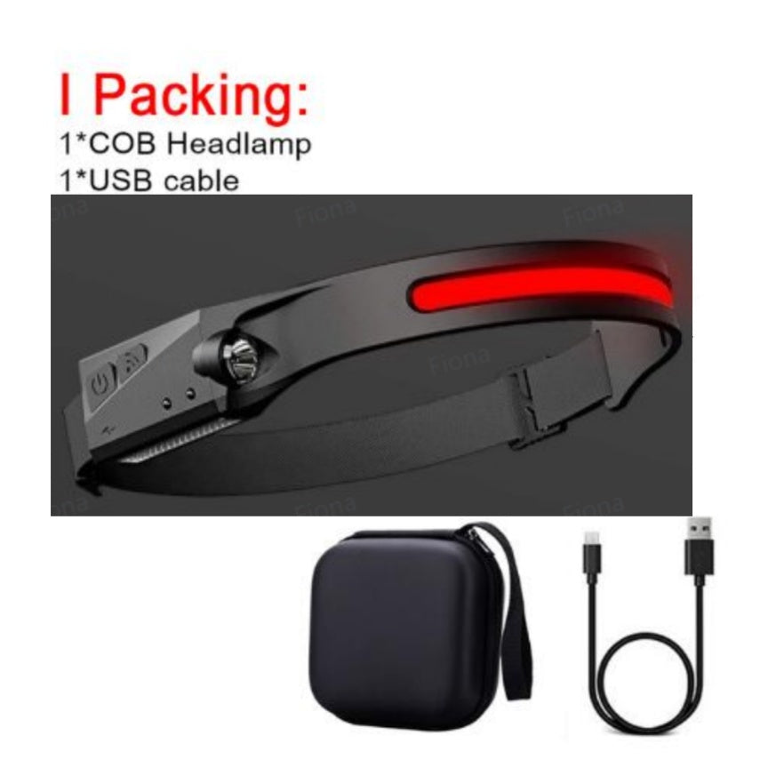 COB LED Motion Sensor Headlamp – USB Rechargeable Waterproof Headlight for Camping, Running & Cycling
