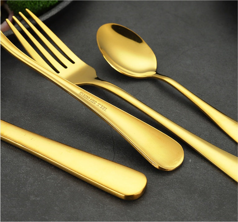 Luxury Gold Stainless Steel Cutlery Set – 24-Piece Flatware with Gift Box (Knives, Forks, Spoons)
