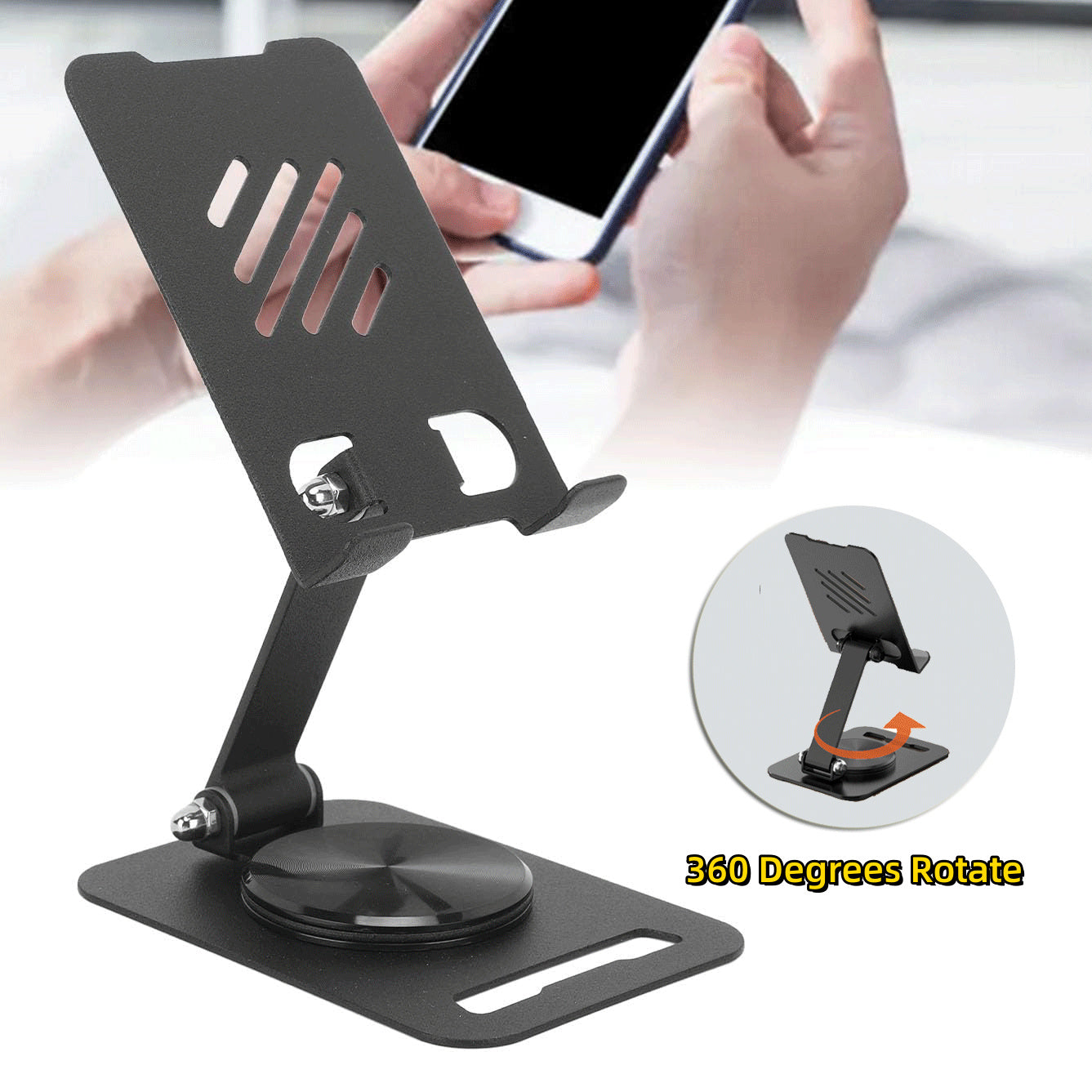 360° Adjustable Metal Phone & Tablet Stand – Foldable Aluminum Desk Holder
