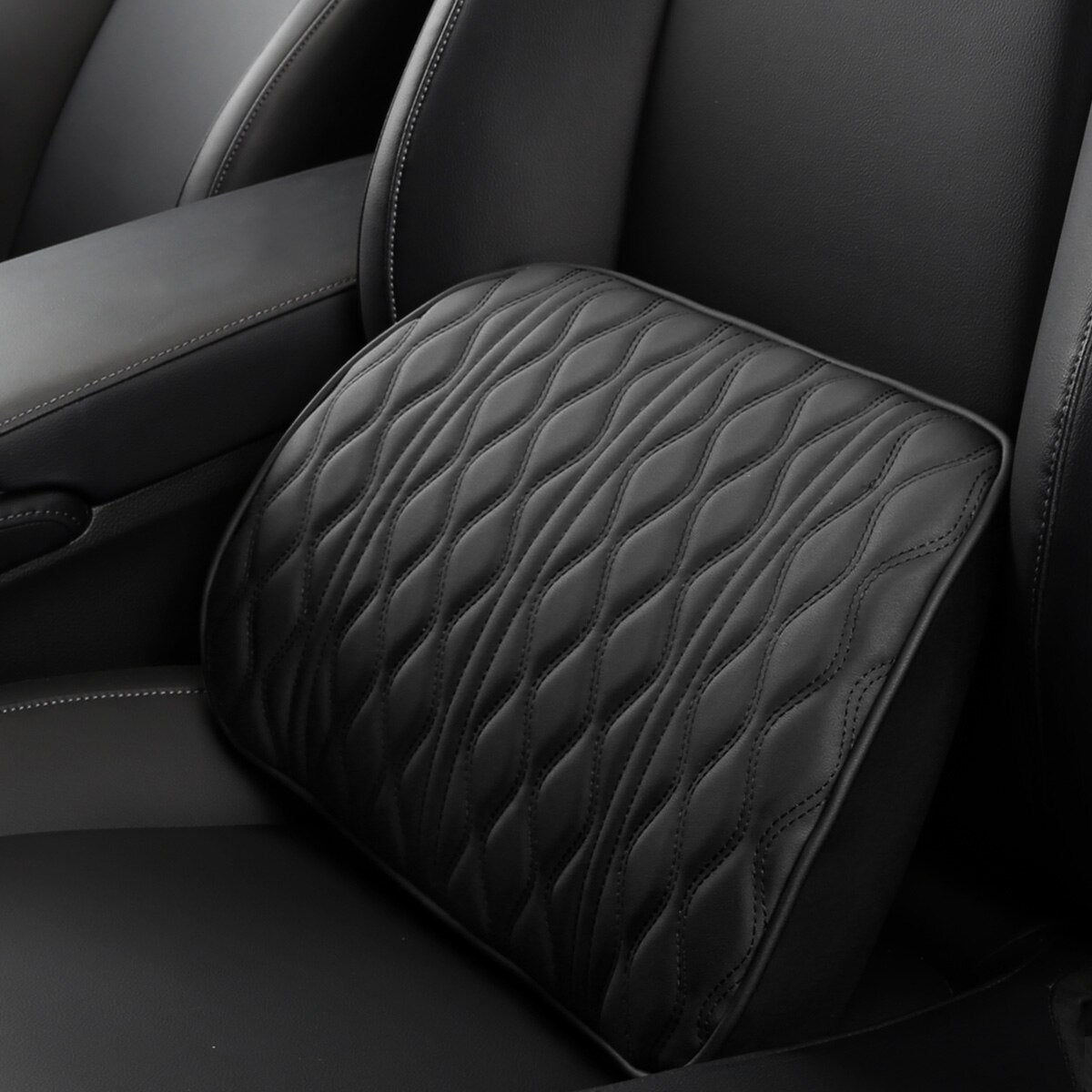 Luxury Memory Foam Car Neck & Lumbar Pillow Set – Ergonomic Leather Cushion for Ultimate Comfort