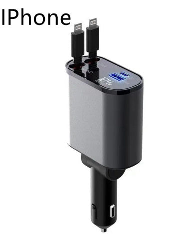 100W Fast Car Charger – Dual USB & Type-C Retractable Adapter