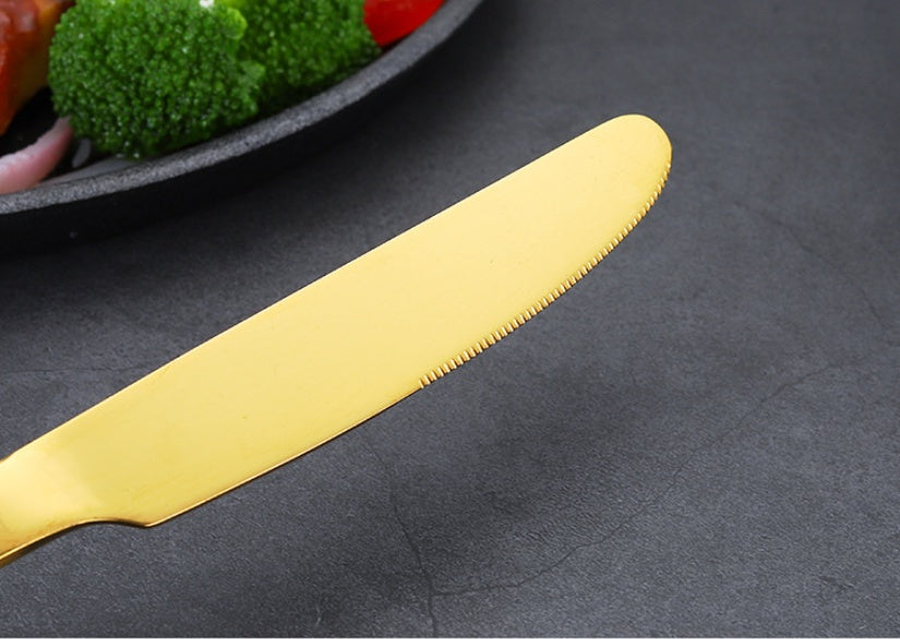 Luxury Gold Stainless Steel Cutlery Set – 24-Piece Flatware with Gift Box (Knives, Forks, Spoons)