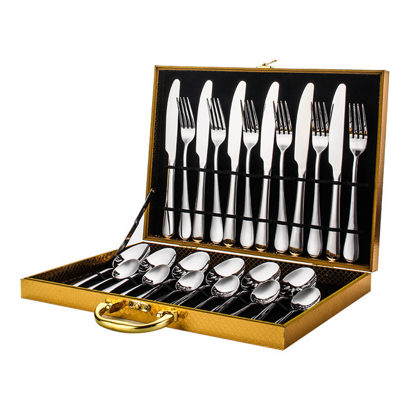 Luxury Gold Stainless Steel Cutlery Set – 24-Piece Flatware with Gift Box (Knives, Forks, Spoons)