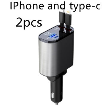 100W Fast Car Charger – Dual USB & Type-C Retractable Adapter