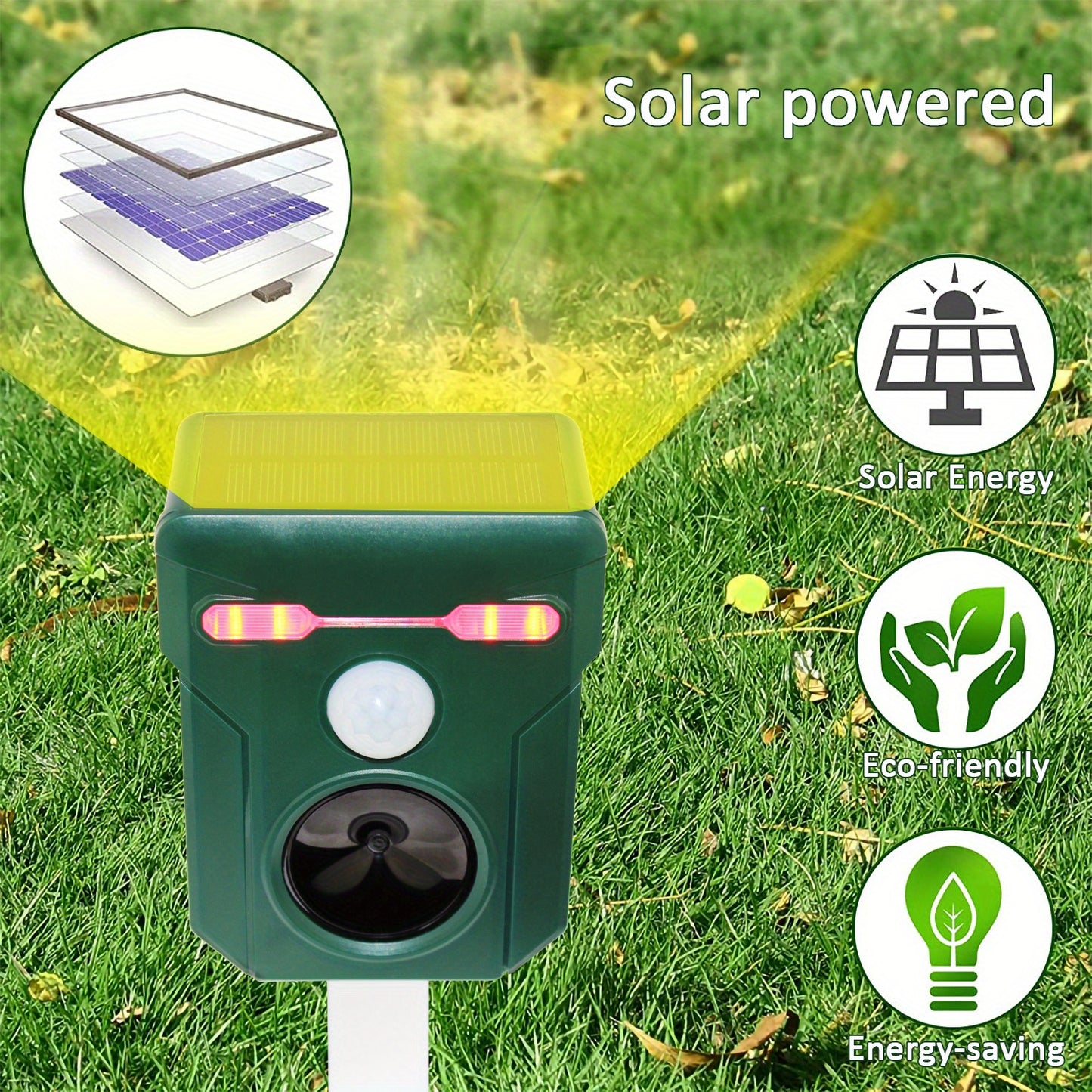 1pc Ultrasonic Animal Repeller Outdoor Solar Animal Repeller, Animal Deterrent Devices Outdoor With Motion And Light Sensor And Sound With Flashing LED Lights, Siren Expelled Cats, Dogs, Deer, Raccoons, Birds, Skunks, Squirre