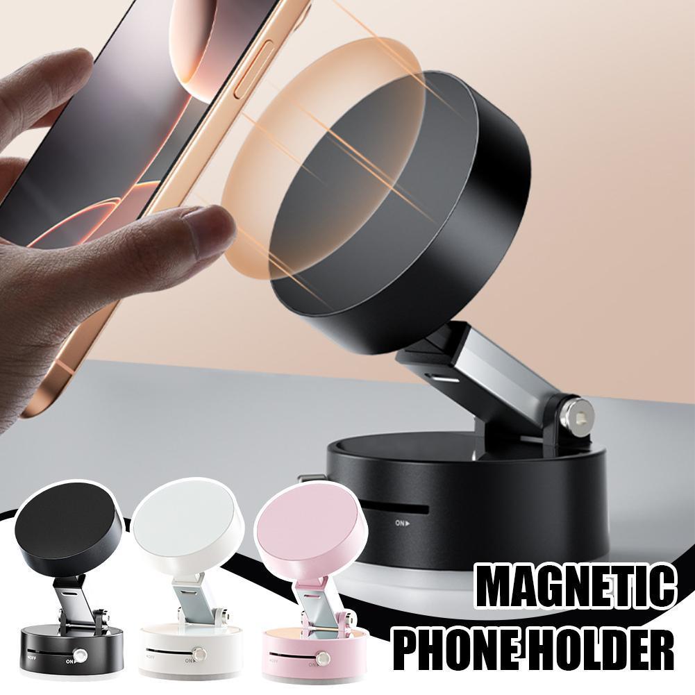 Magnetic Vacuum Car Phone Holder – Foldable 360° Suction Mount for Dashboard, Desk & Mirror