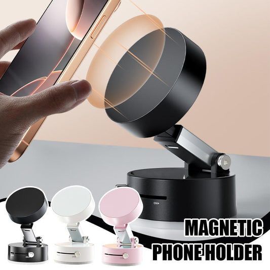 Magnetic Vacuum Car Phone Holder – Foldable 360° Suction Mount for Dashboard, Desk & Mirror