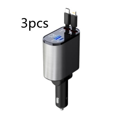 100W Fast Car Charger – Dual USB & Type-C Retractable Adapter