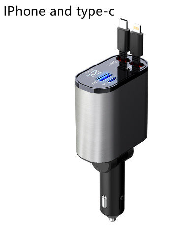 100W Fast Car Charger – Dual USB & Type-C Retractable Adapter