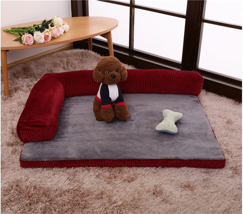 Corduroy Pet Sofa Bed – Soft, Non-Slip & Washable Dog Bed