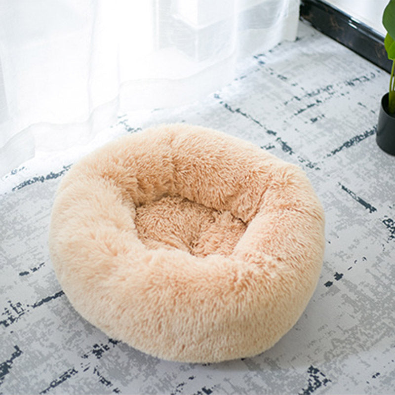 Plush Calming Pet Bed – Round Donut Nest for Dogs & Cats