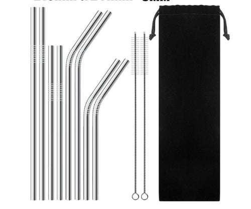 Reusable Stainless Steel Drinking Straws – Eco-Friendly Metal Straws with Cleaning Brush & Case
