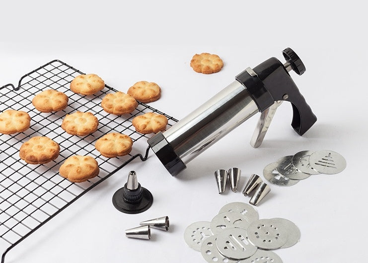 Stainless Steel Cookie Press Gun – Biscuit Maker & Cake Decorating Set