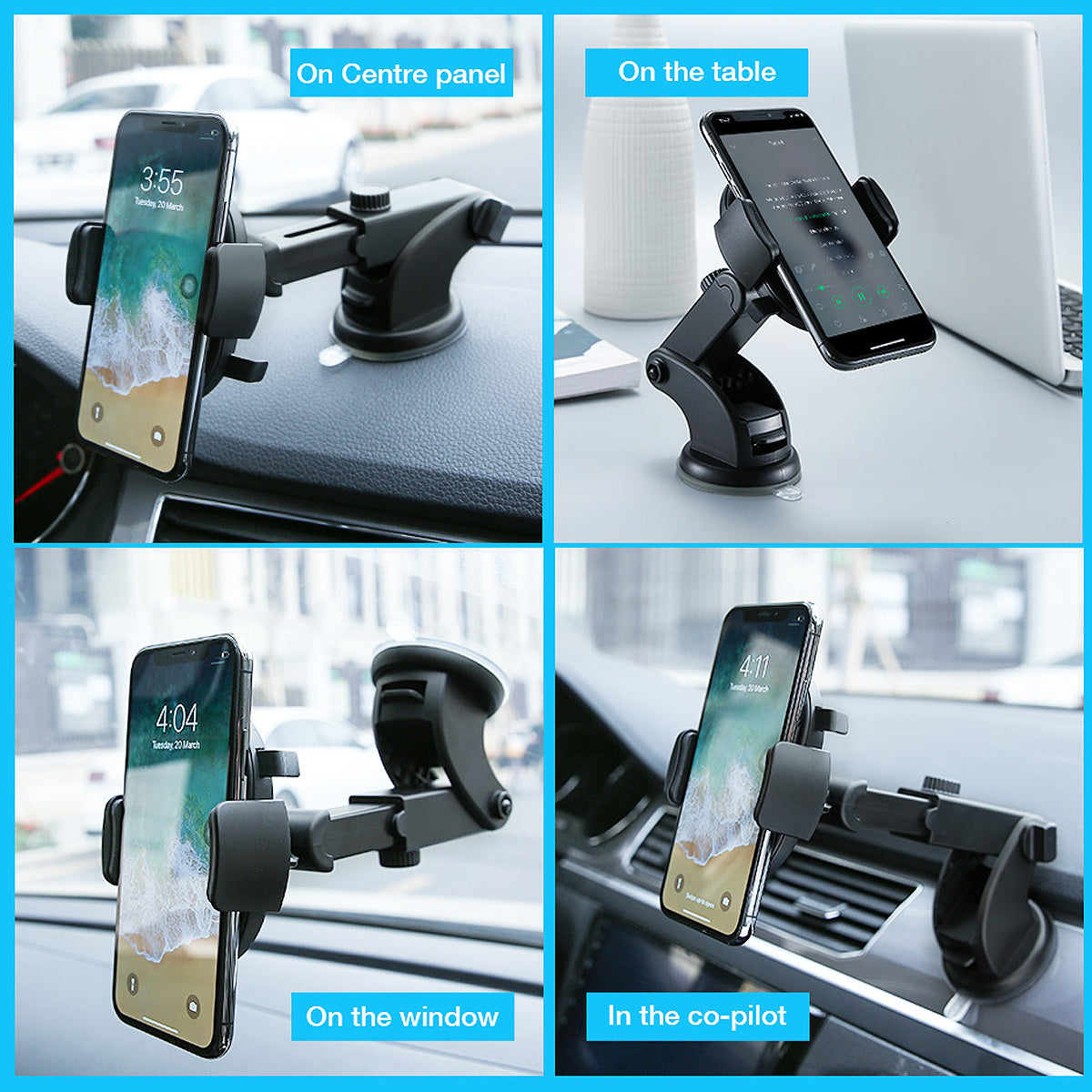 Universal Car Phone Mount – 360° Telescopic Dashboard Holder with Suction Cup