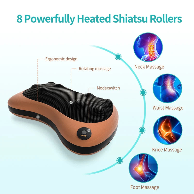 Head Massager Car Home Cervical Shiatsu Massage Neck Back Waist Body Electric Multifunctional Massage Pillow Cushion