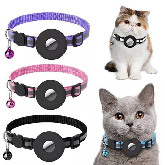 Reflective Pet Collar with AirTag Holder – Waterproof Nylon Safety Strap for Dogs & Cats