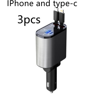 100W Fast Car Charger – Dual USB & Type-C Retractable Adapter