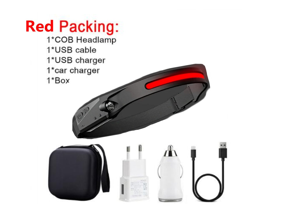 COB LED Motion Sensor Headlamp – USB Rechargeable Waterproof Headlight for Camping, Running & Cycling