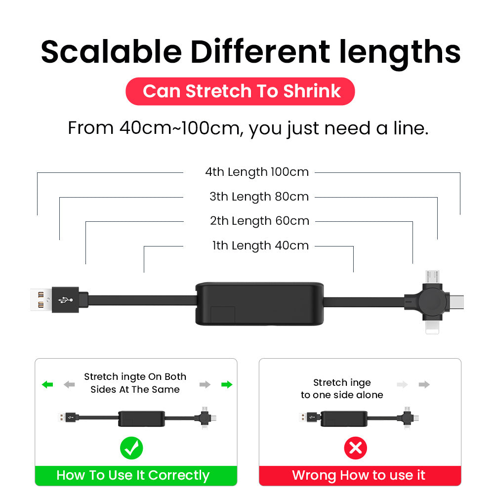 3-in-1 Retractable USB Cable – Fast Charging Type-C, Micro & Lightning Cable with Phone Stand Design