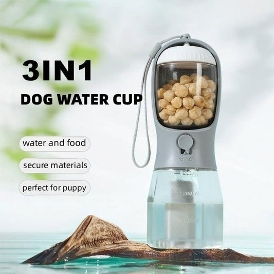 3-in-1 Portable Dog Water Bottle – Food Container & Waste Bag Dispenser